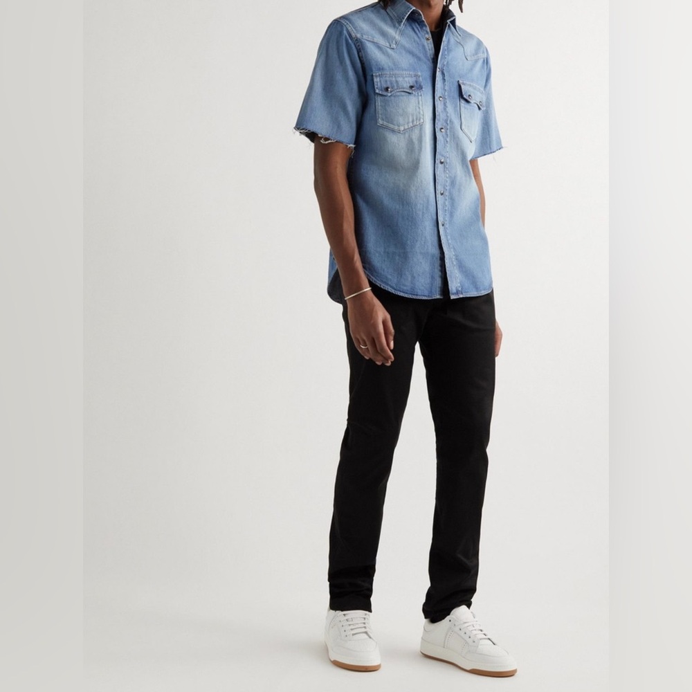 Pre Loved Saint Laurent Short Sleeve Button-down Shirt Blue Cotton Denim Medium